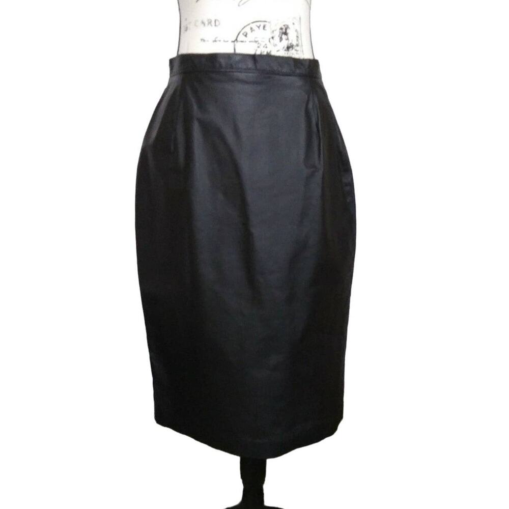 Black Leather Pencil Skirt Diamond Leathers El Paso TX Size 12 Vintage 80s Lined